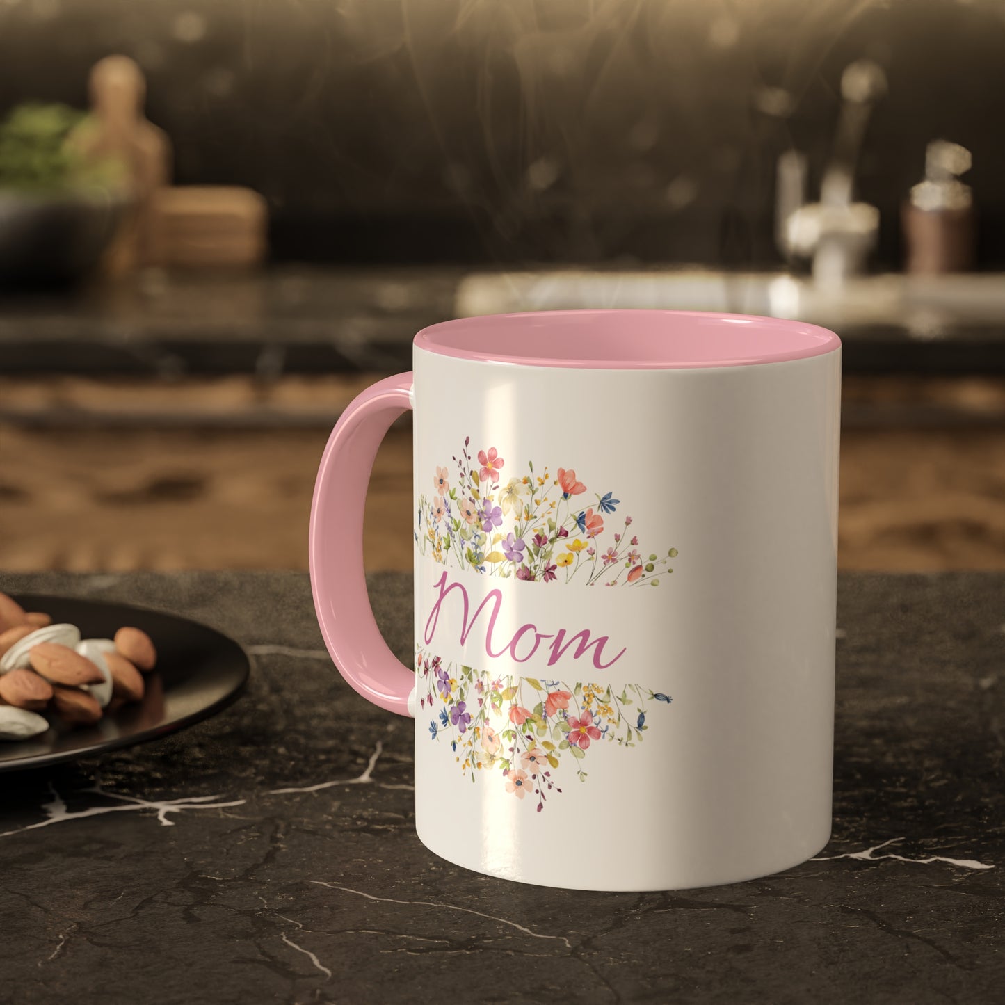 Colorful Mugs, 11oz- Pink Mom flower border