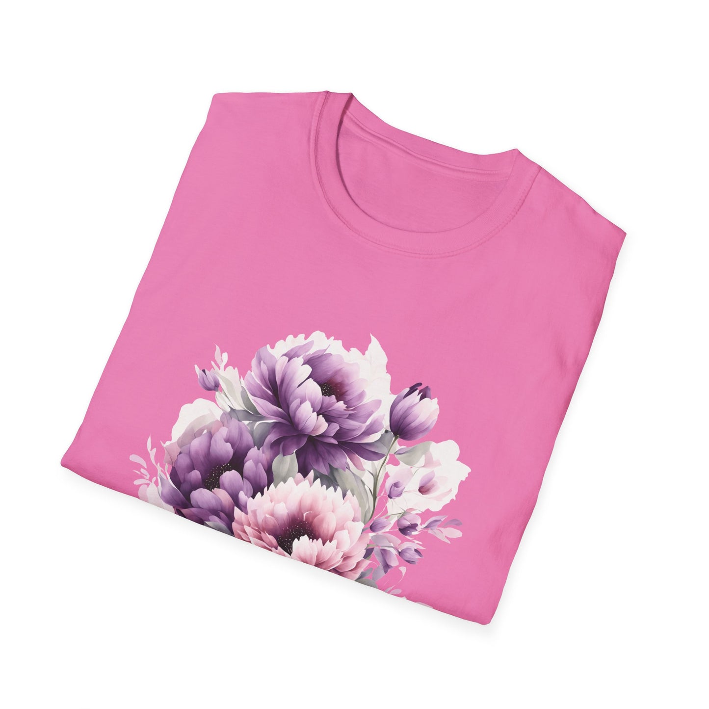 Unisex Softstyle T-Shirt- Pink and purple flowers for Mom