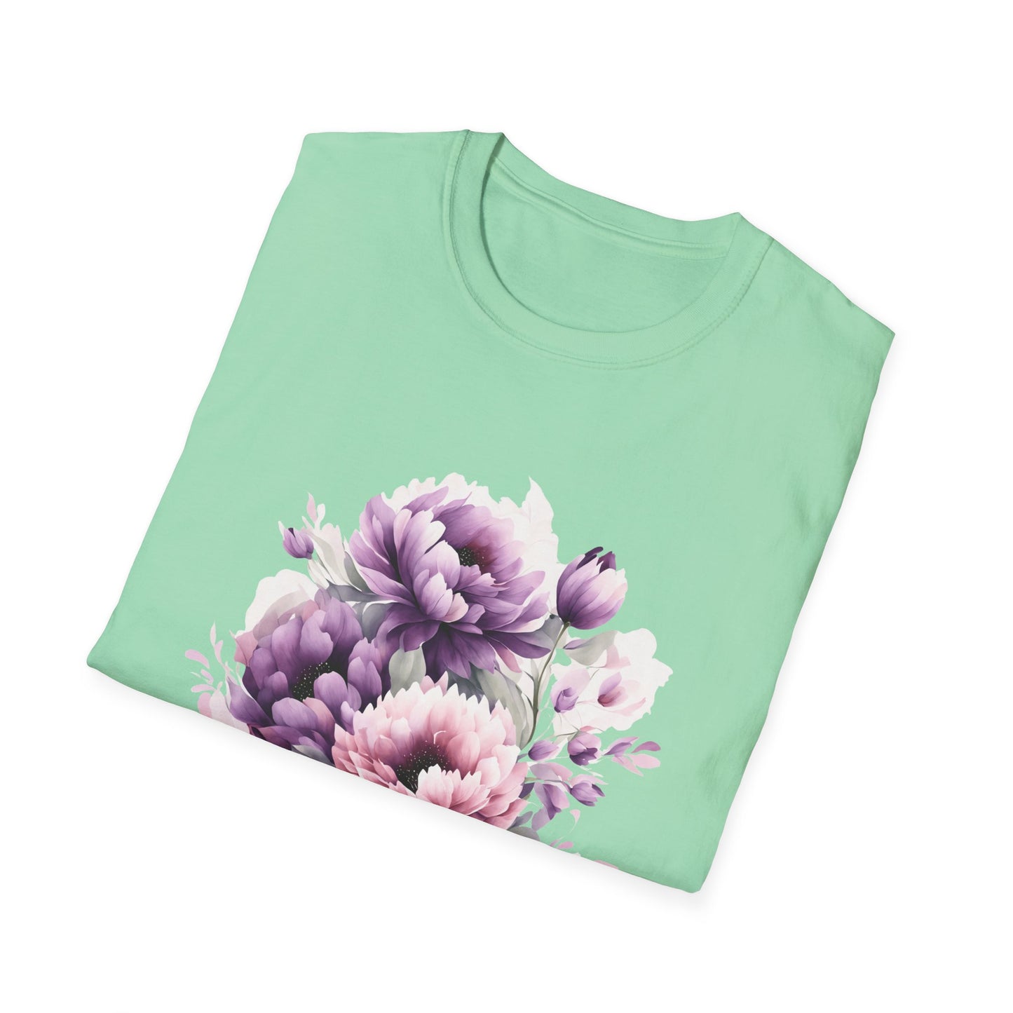 Unisex Softstyle T-Shirt- Pink and purple flowers for Mom