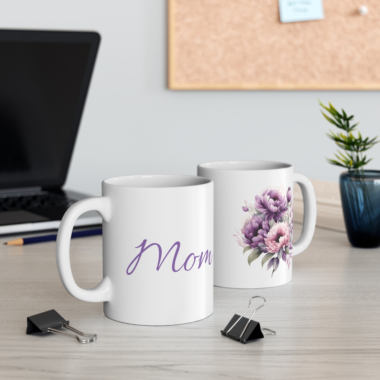 Mug 11oz- Pink and purple flowers for Mom