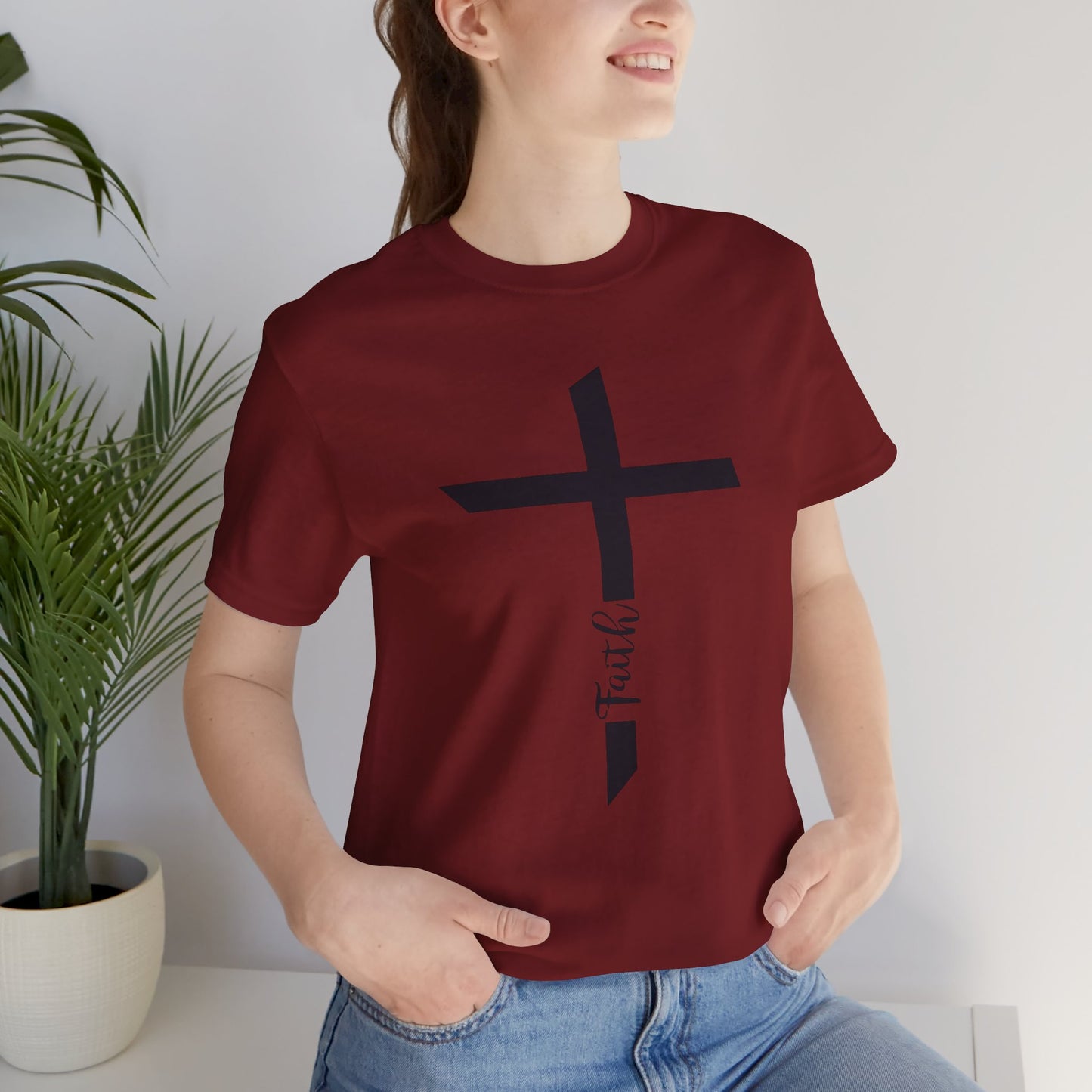 Unisex Jersey Short Sleeve Tee- Faith with Cross