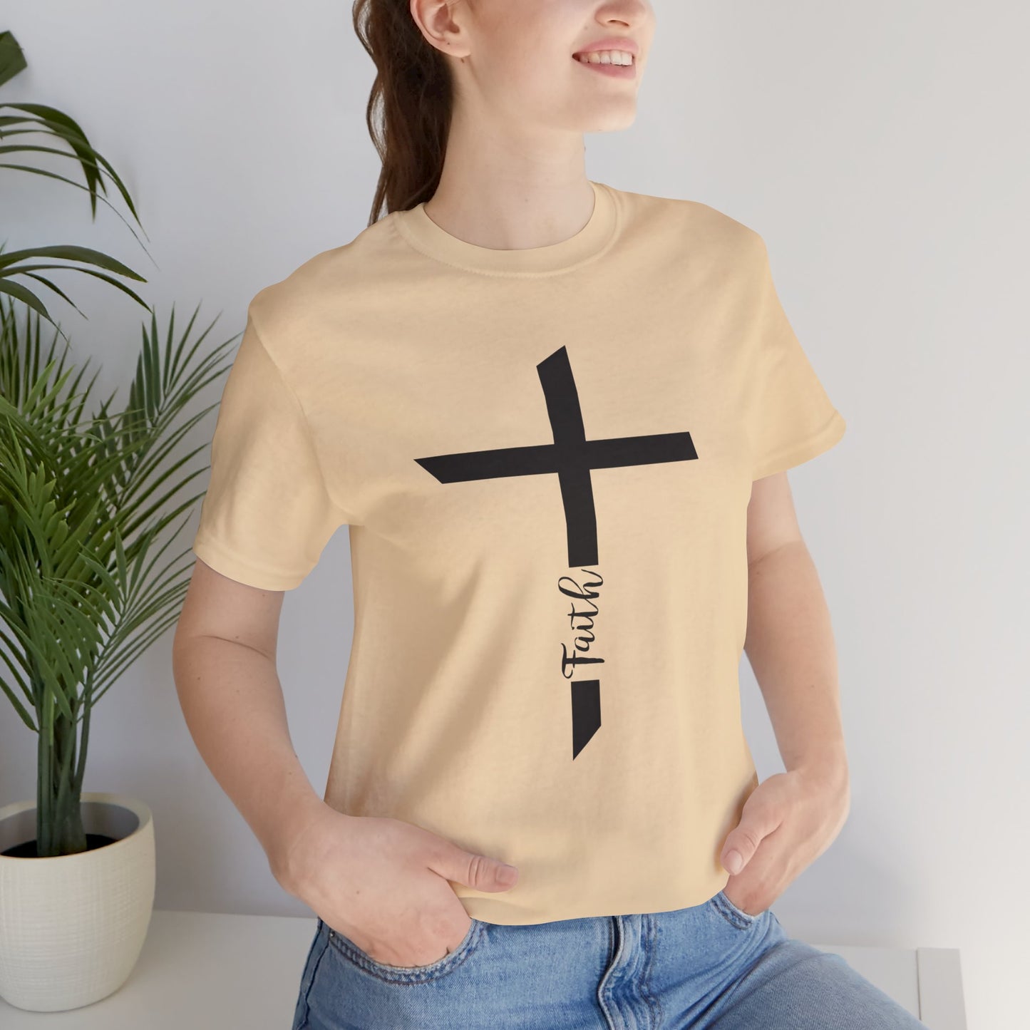 Unisex Jersey Short Sleeve Tee- Faith with Cross