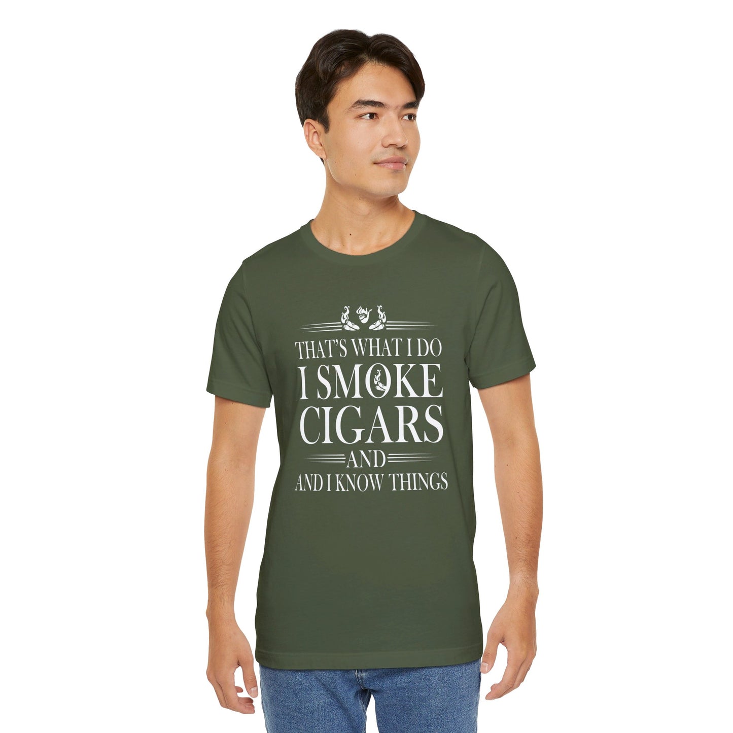 Unisex Jersey Short Sleeve Tee- I smoke Cigars and I know Things