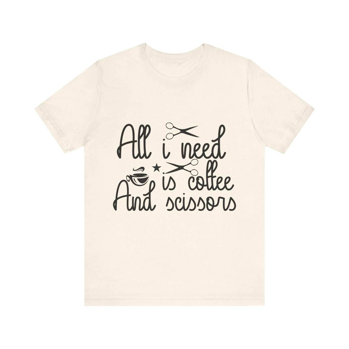 Unisex Jersey Short Sleeve Tee- Coffee and Scissors