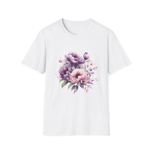 Unisex Softstyle T-Shirt- Pink and purple flowers for Mom