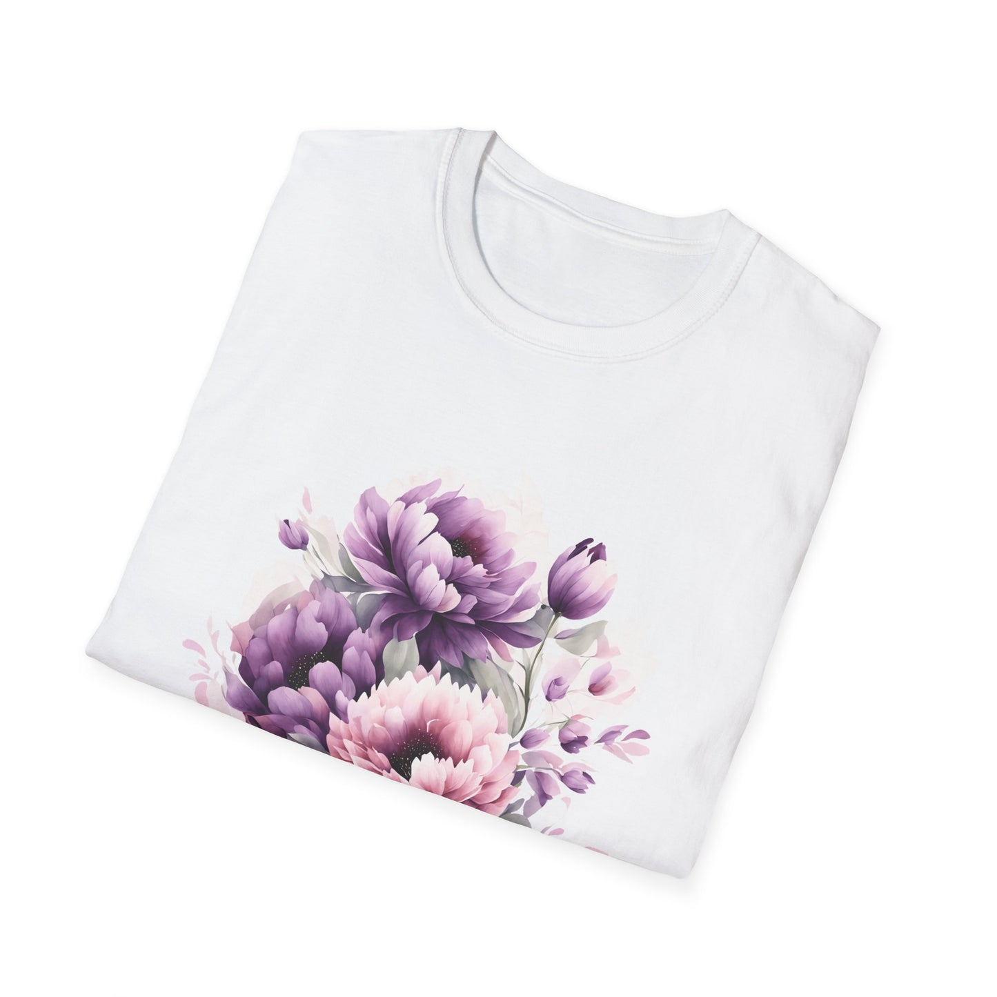 Unisex Softstyle T-Shirt- Pink and purple flowers for Mom