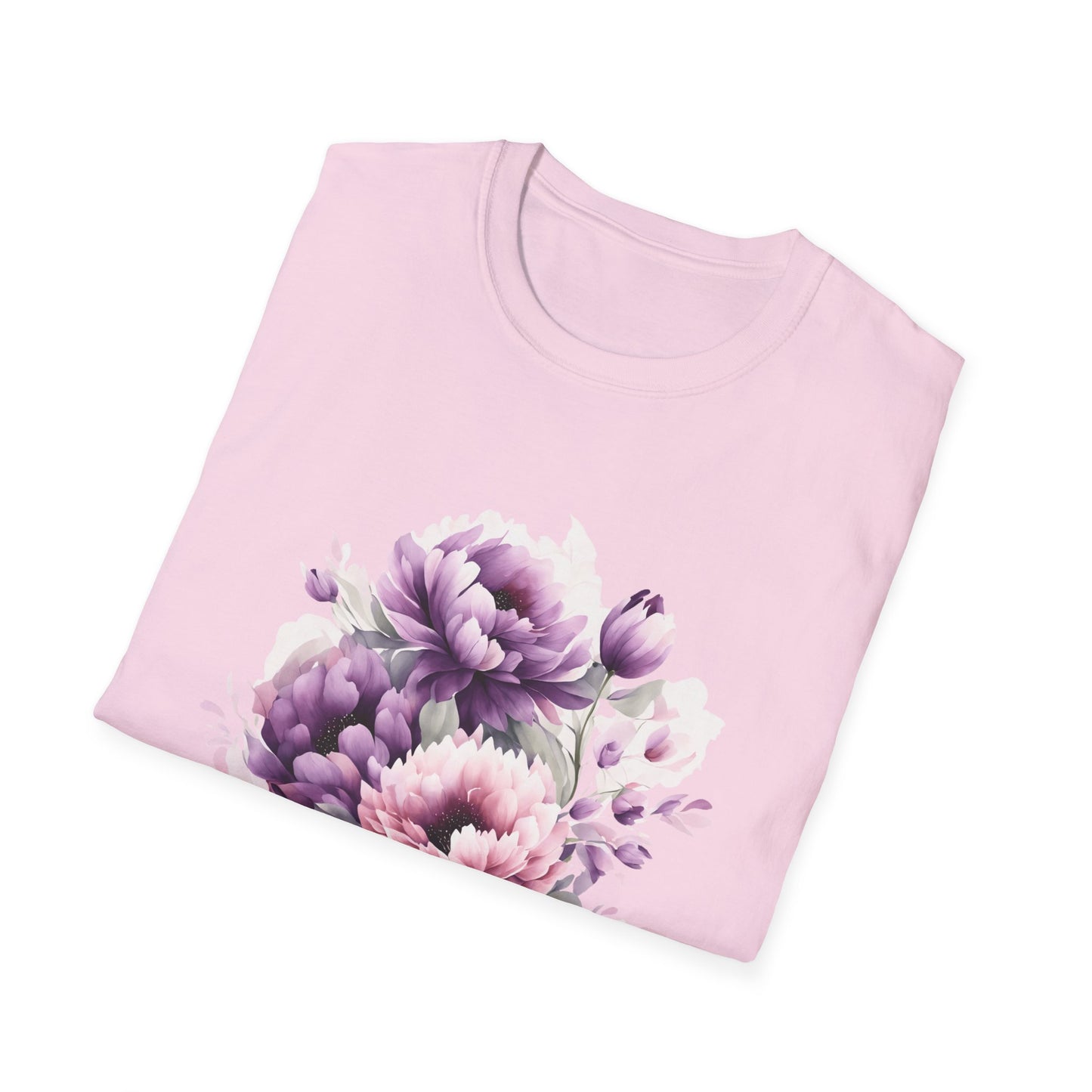 Unisex Softstyle T-Shirt- Pink and purple flowers for Mom