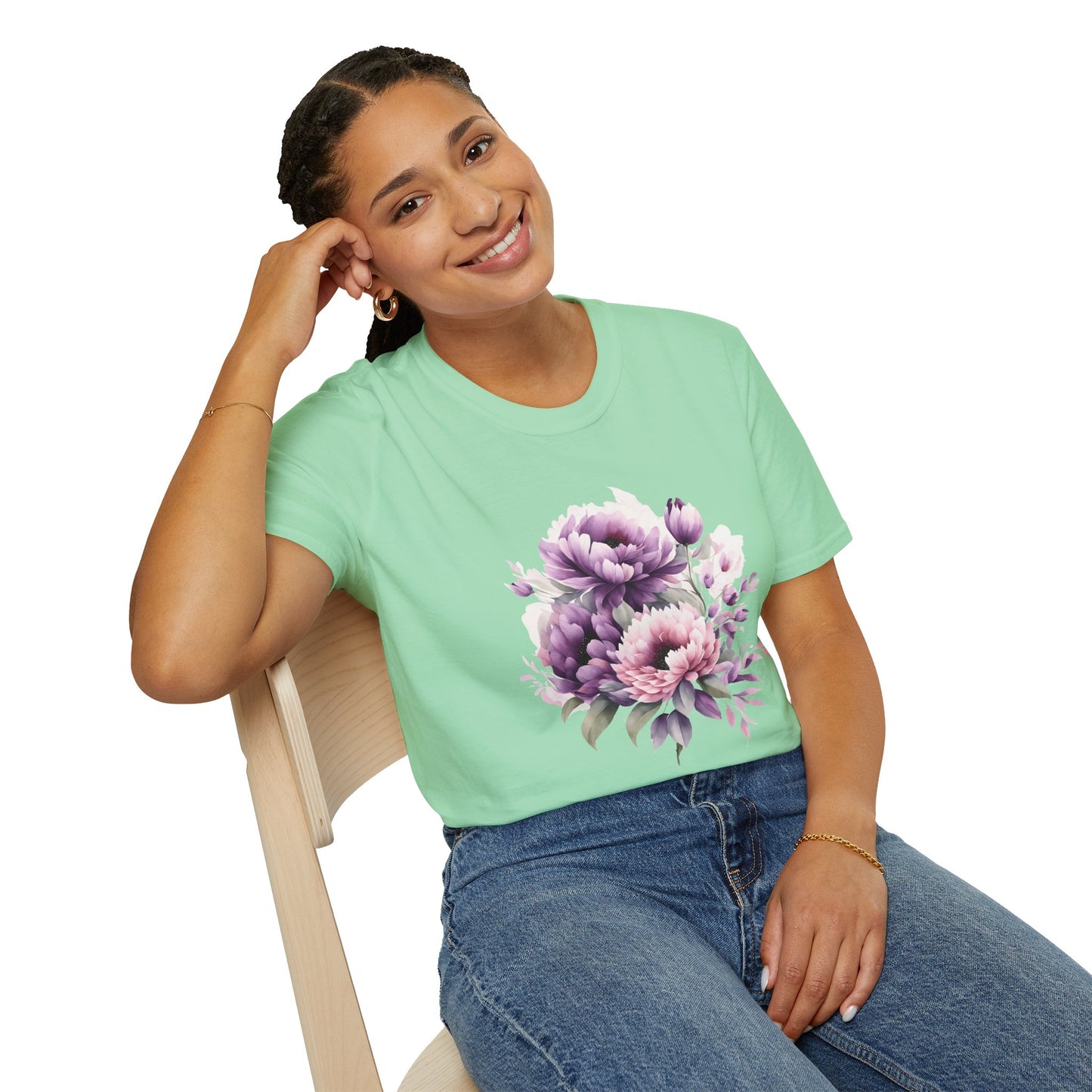 Unisex Softstyle T-Shirt- Pink and purple flowers for Mom