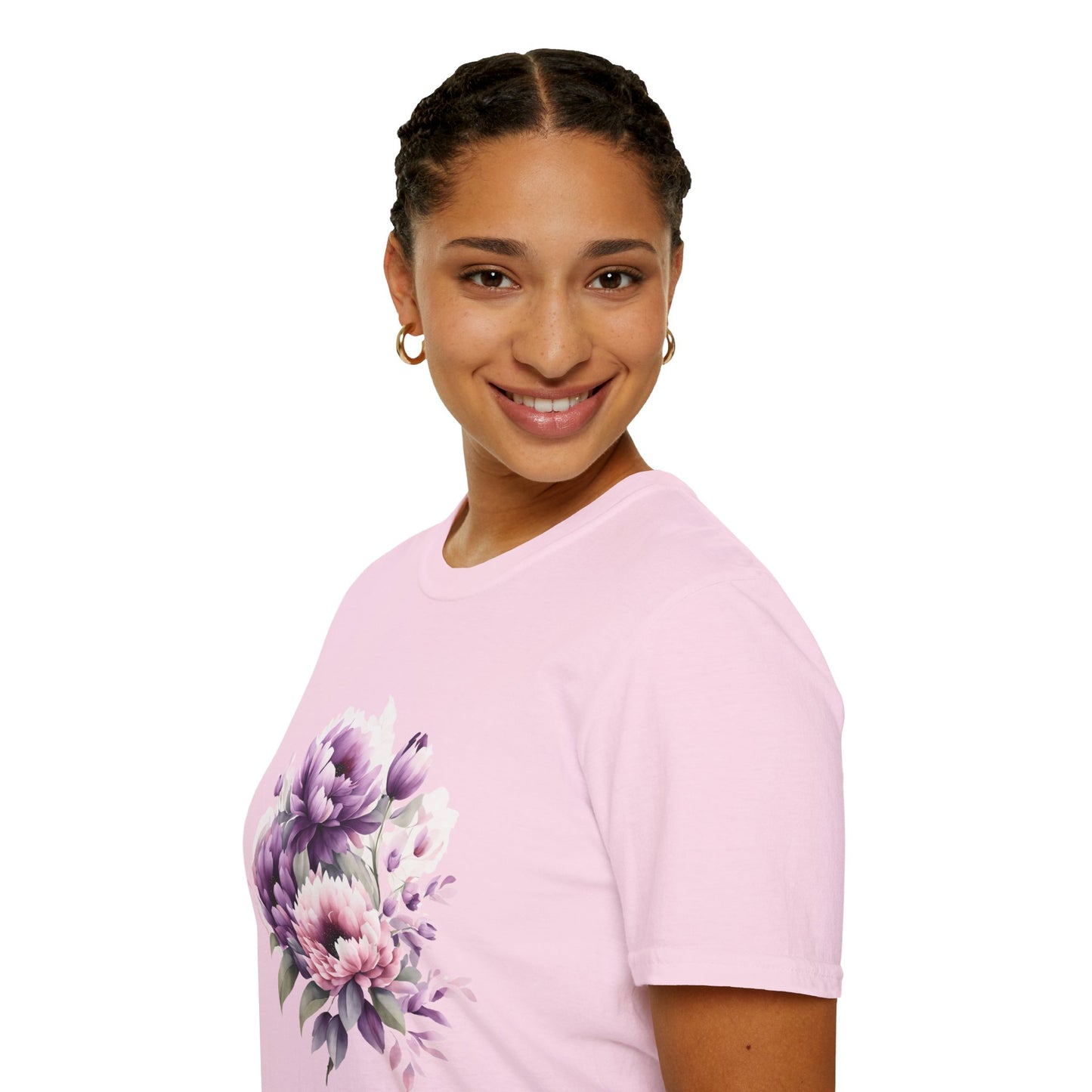 Unisex Softstyle T-Shirt- Pink and purple flowers for Mom