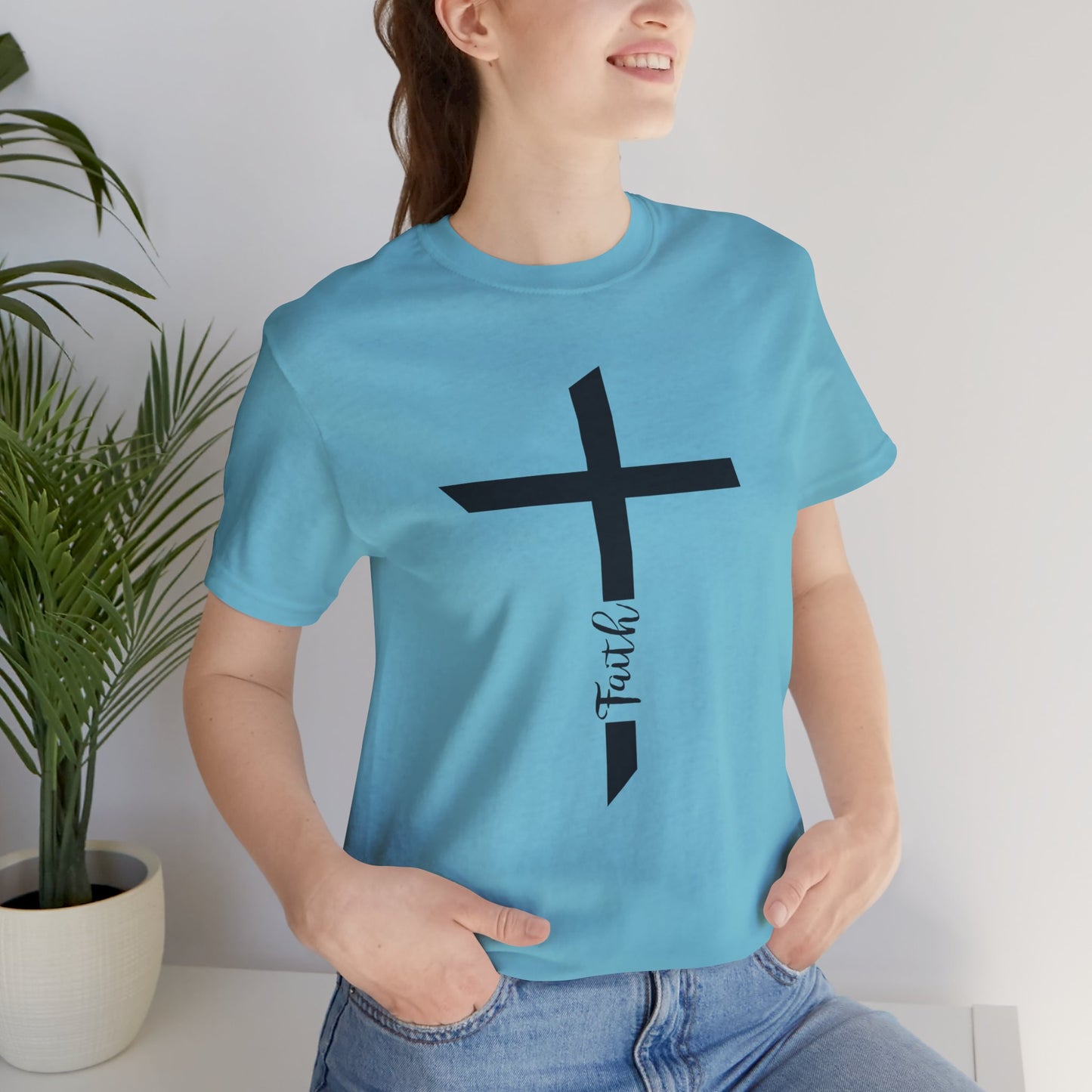 Unisex Jersey Short Sleeve Tee- Faith with Cross