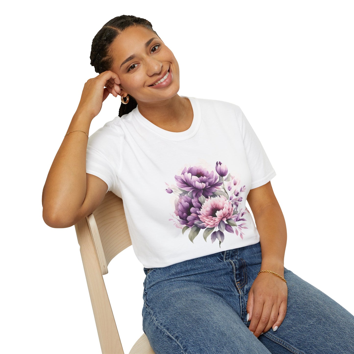 Unisex Softstyle T-Shirt- Pink and purple flowers for Mom