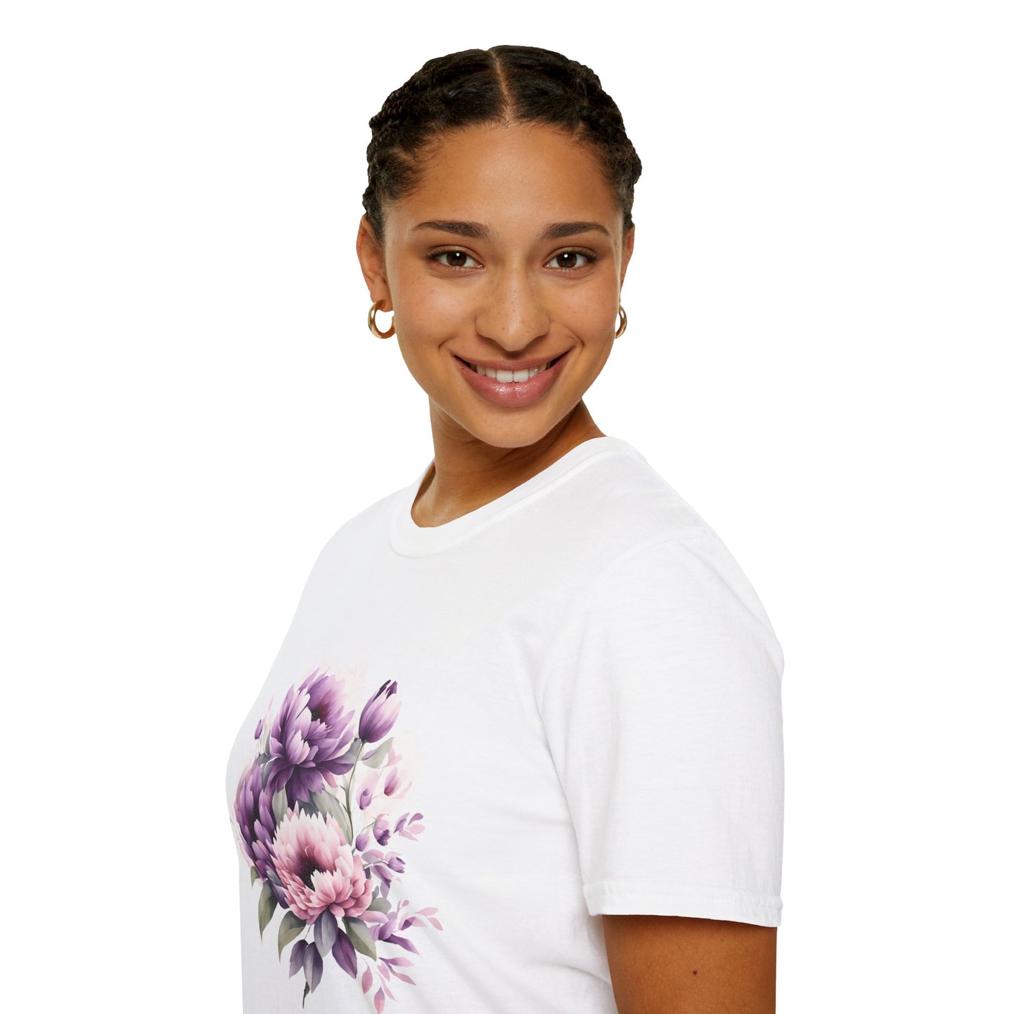 Unisex Softstyle T-Shirt- Pink and purple flowers for Mom