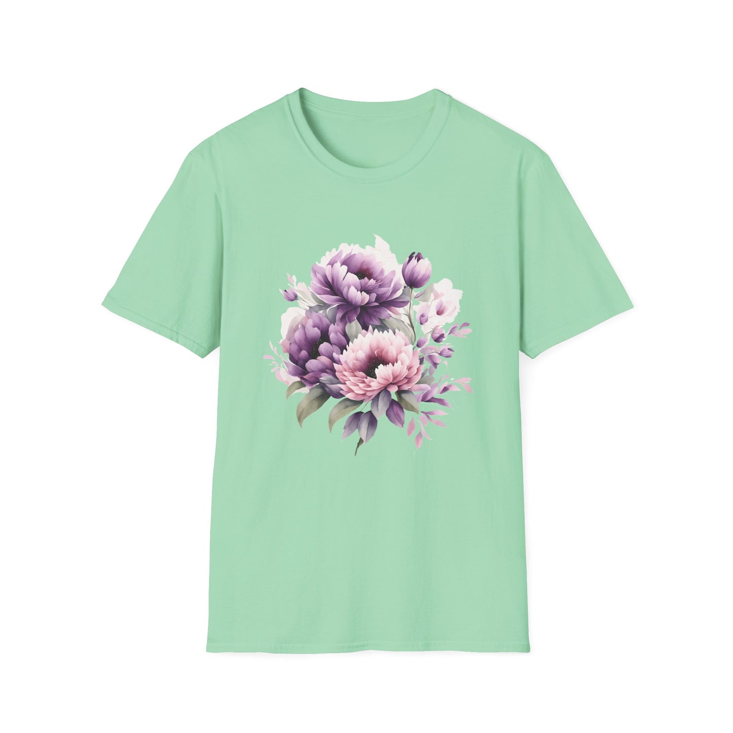 Unisex Softstyle T-Shirt- Pink and purple flowers for Mom