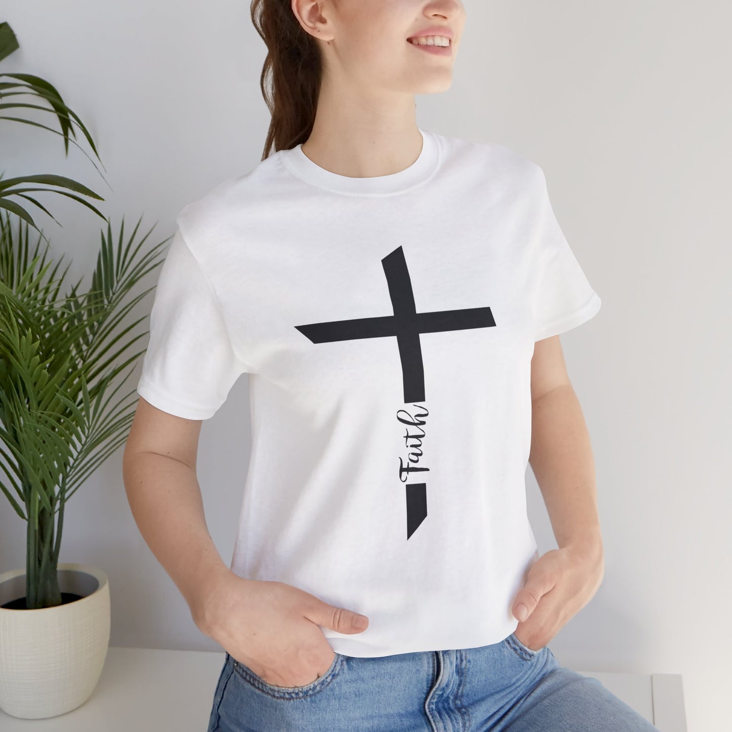 Unisex Jersey Short Sleeve Tee- Faith with Cross