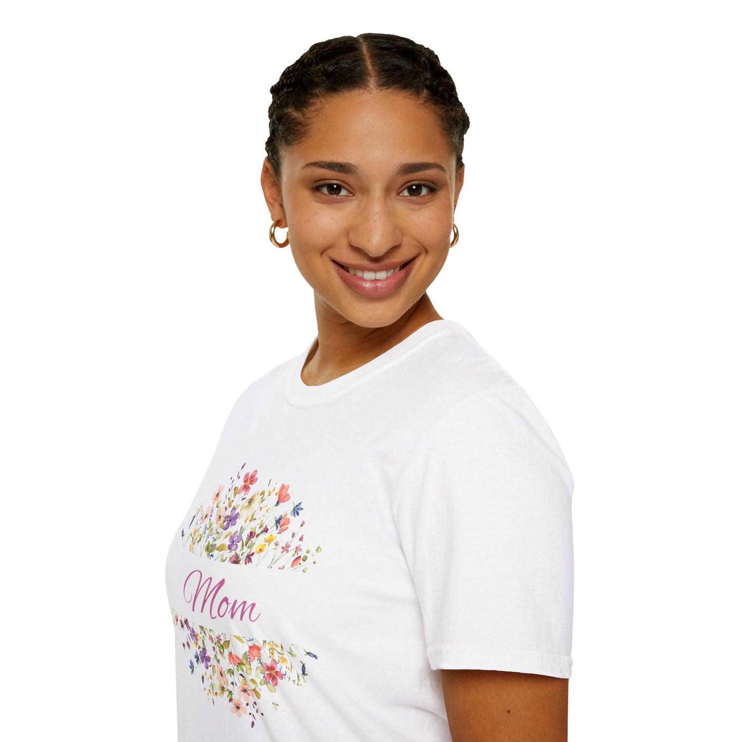 Unisex Softstyle T-Shirt- Pink Flower Border Mom