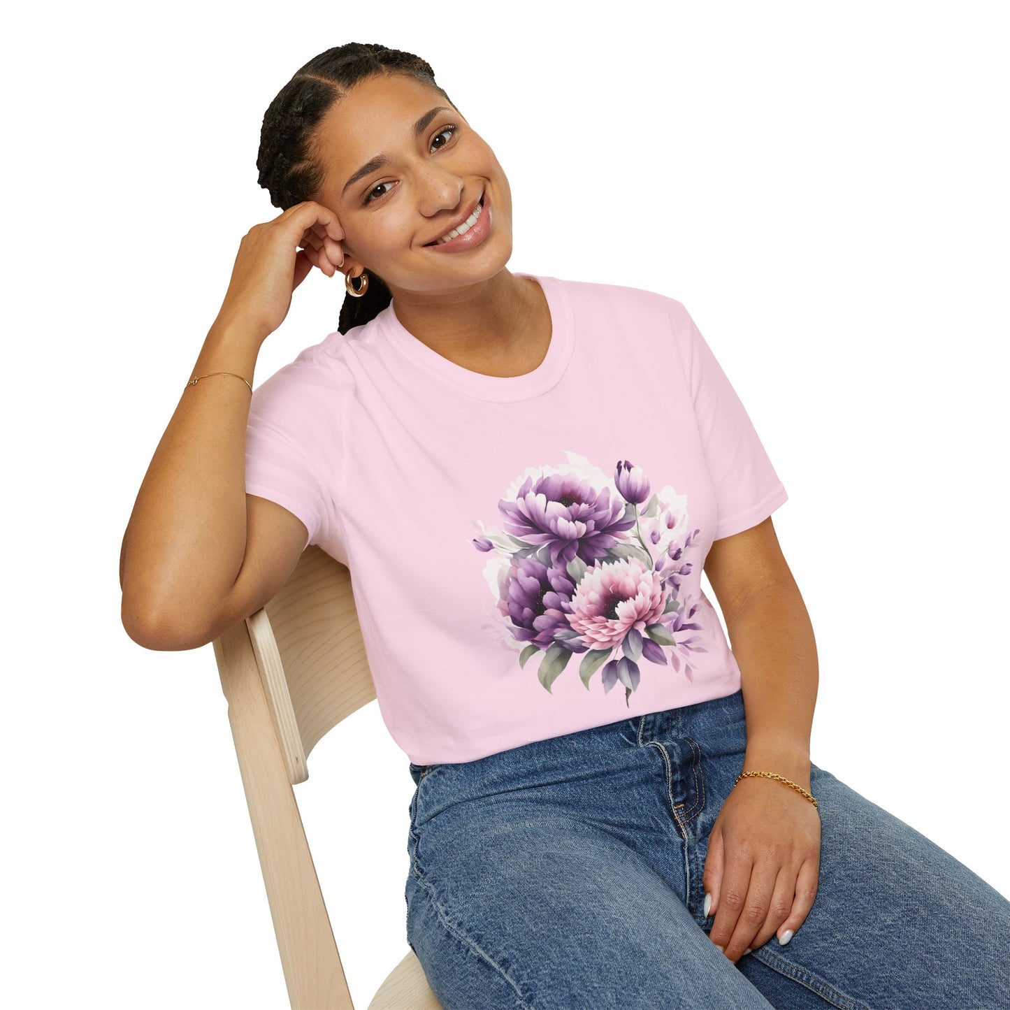 Unisex Softstyle T-Shirt- Pink and purple flowers for Mom