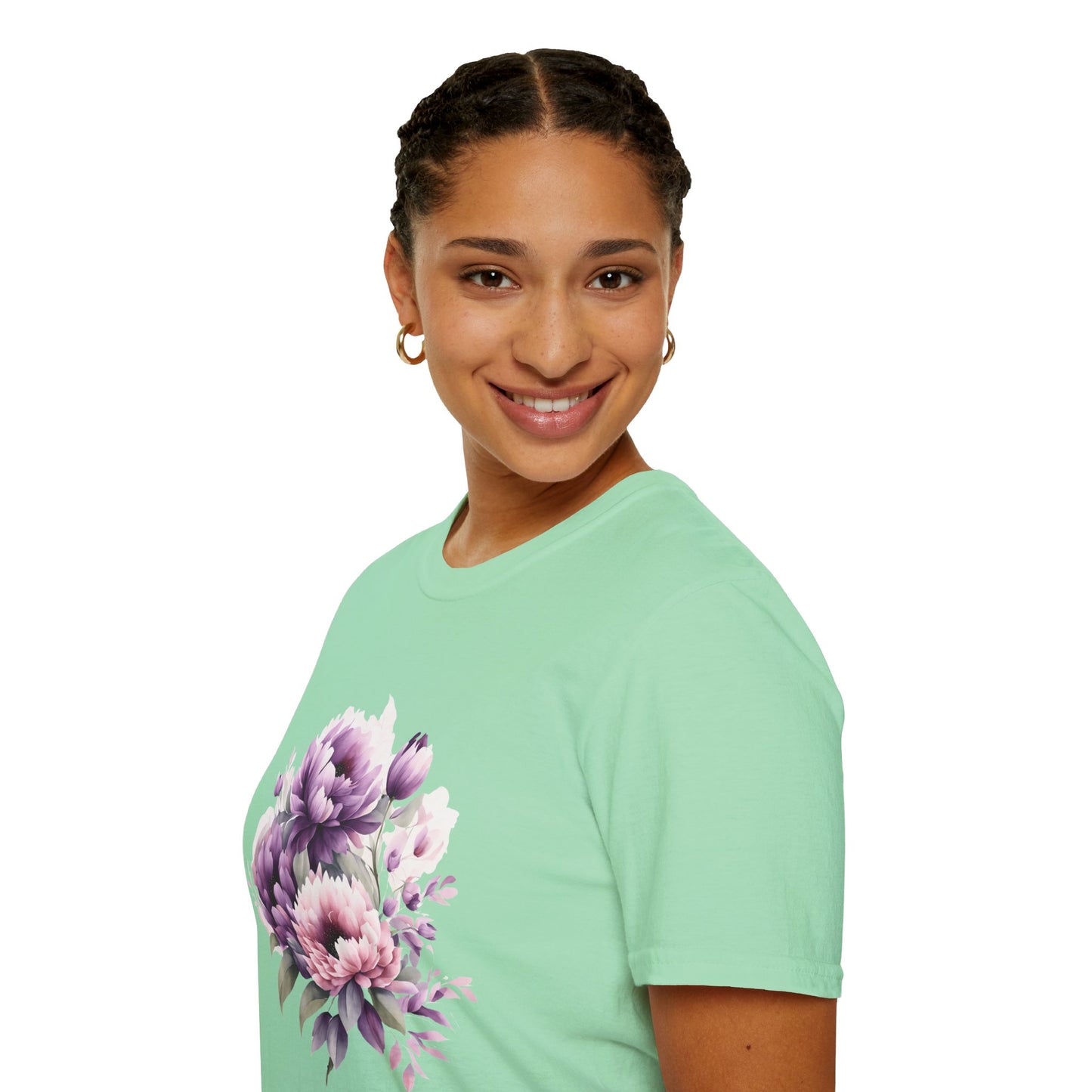 Unisex Softstyle T-Shirt- Pink and purple flowers for Mom