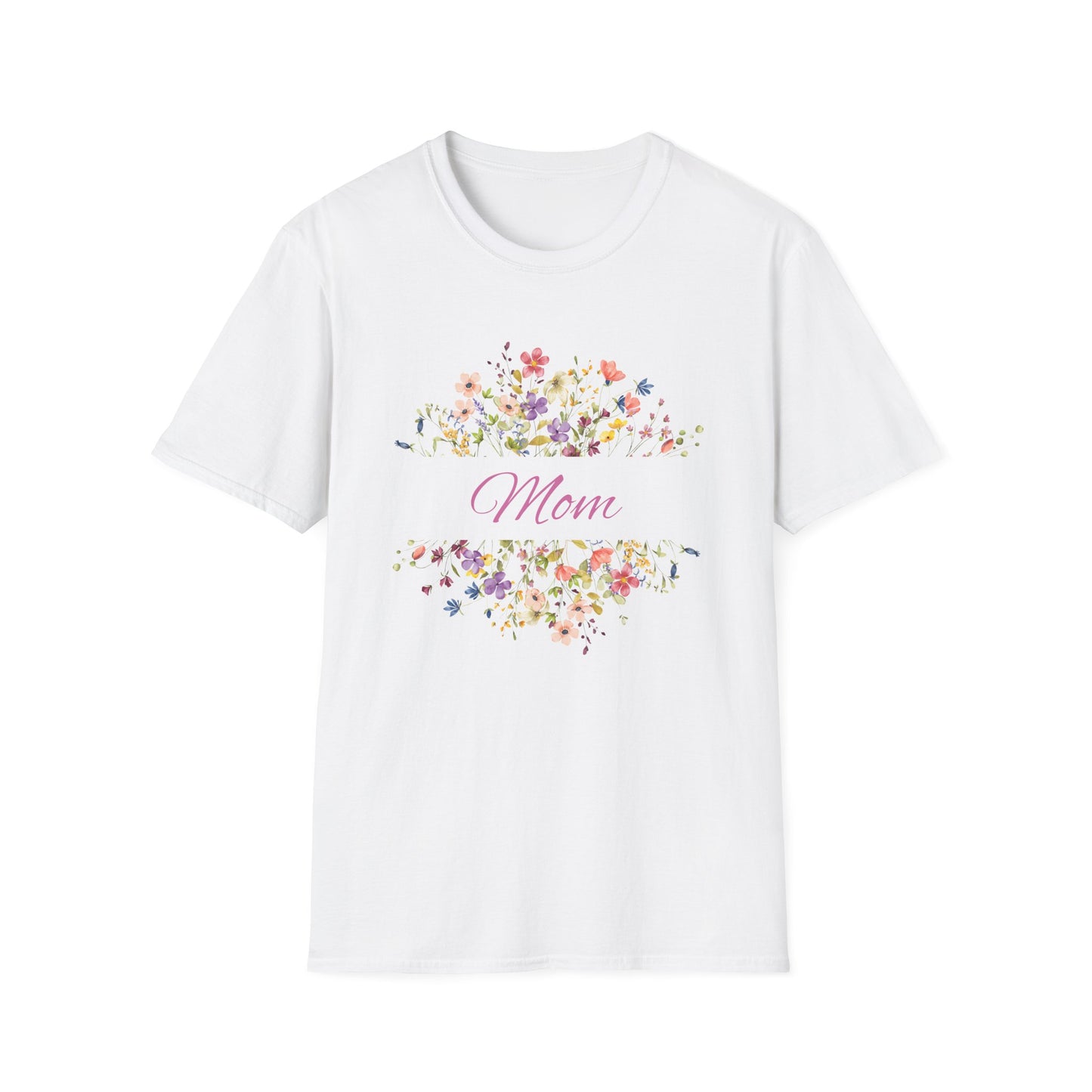 Unisex Softstyle T-Shirt- Pink Flower Border Mom