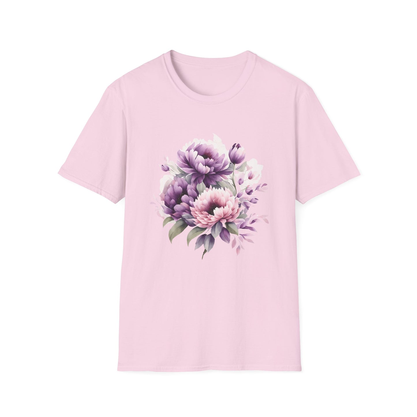 Unisex Softstyle T-Shirt- Pink and purple flowers for Mom