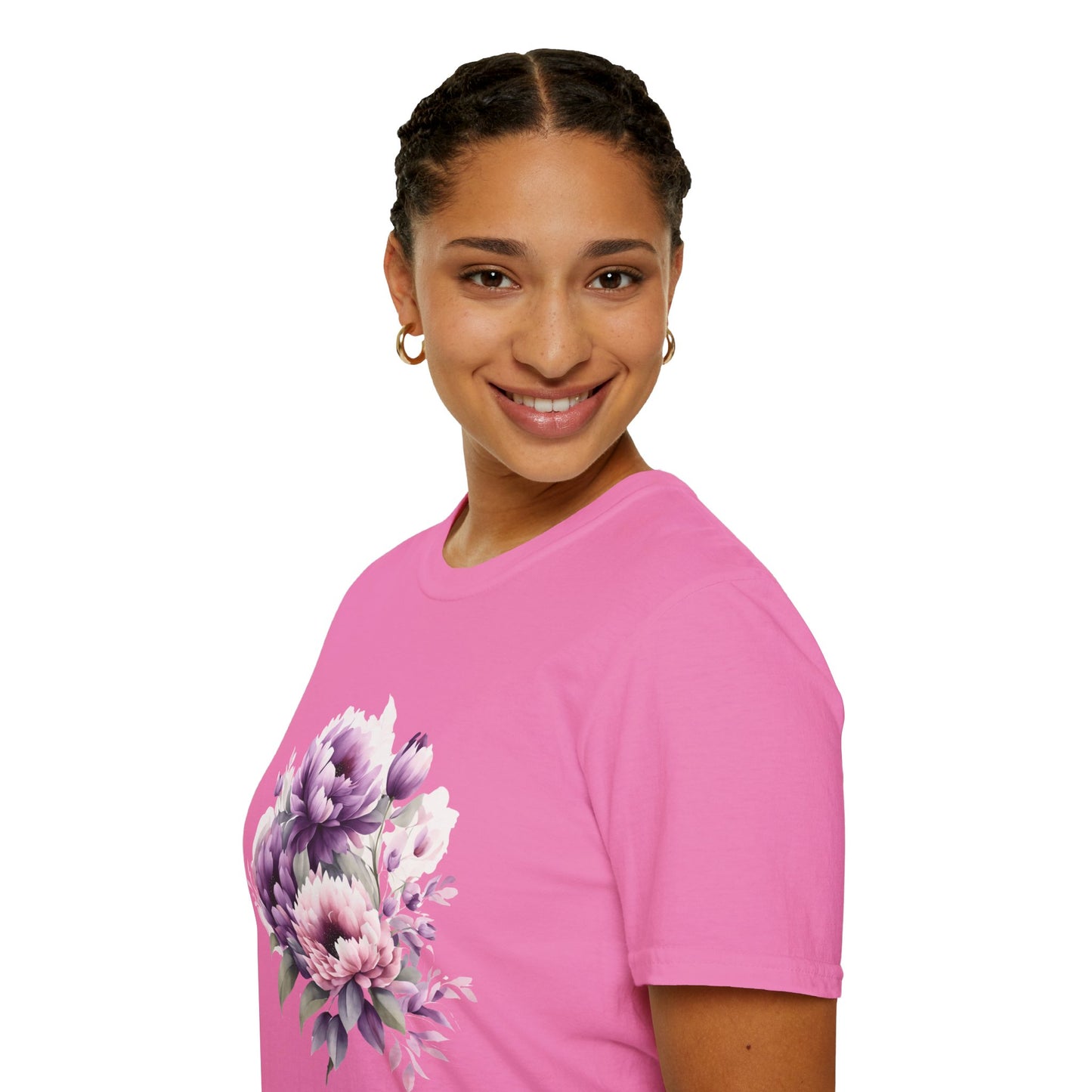 Unisex Softstyle T-Shirt- Pink and purple flowers for Mom