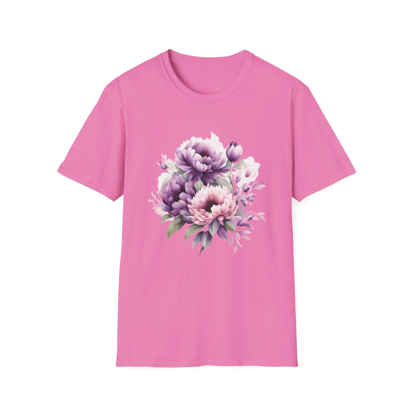 Unisex Softstyle T-Shirt- Pink and purple flowers for Mom