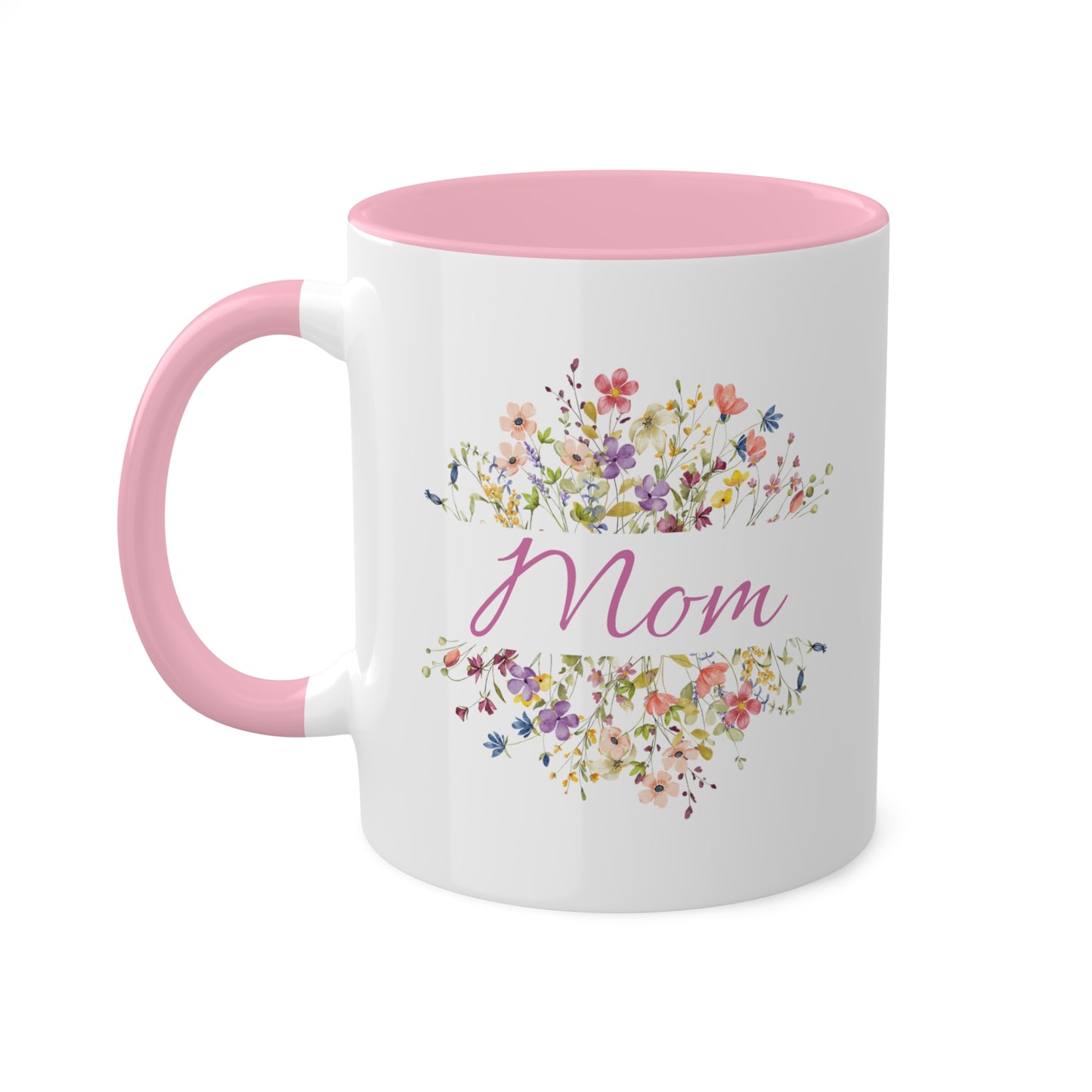 Colorful Mugs, 11oz- Pink Mom flower border