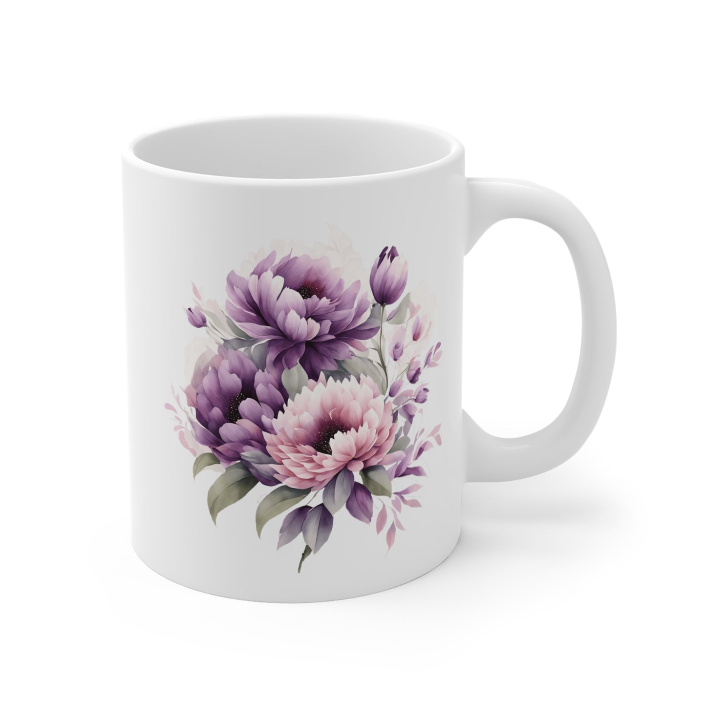 Mug 11oz- Pink and purple flowers for Mom