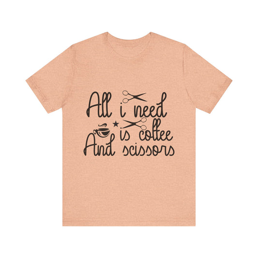 Unisex Jersey Short Sleeve Tee- Coffee and Scissors