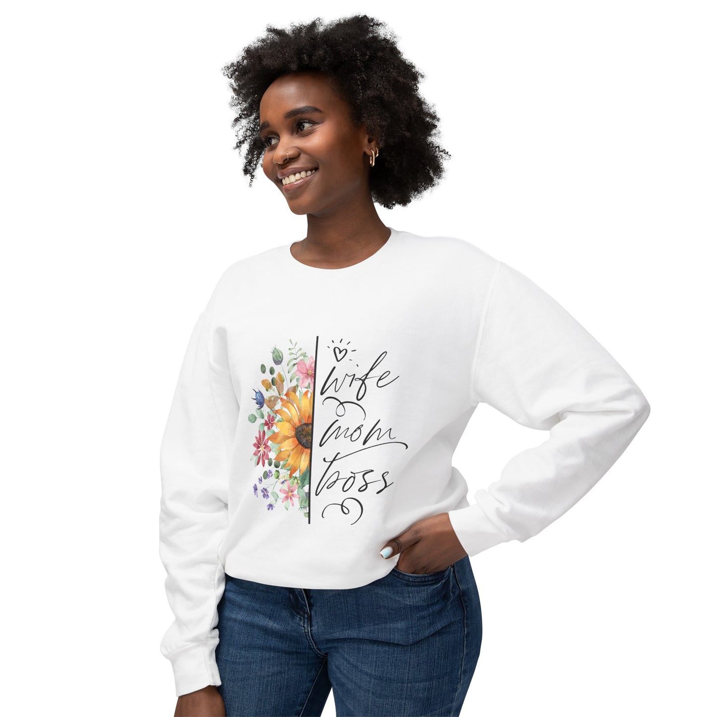 Unisex Lightweight Crewneck Sweatshirt- Wife, Mom, Boss