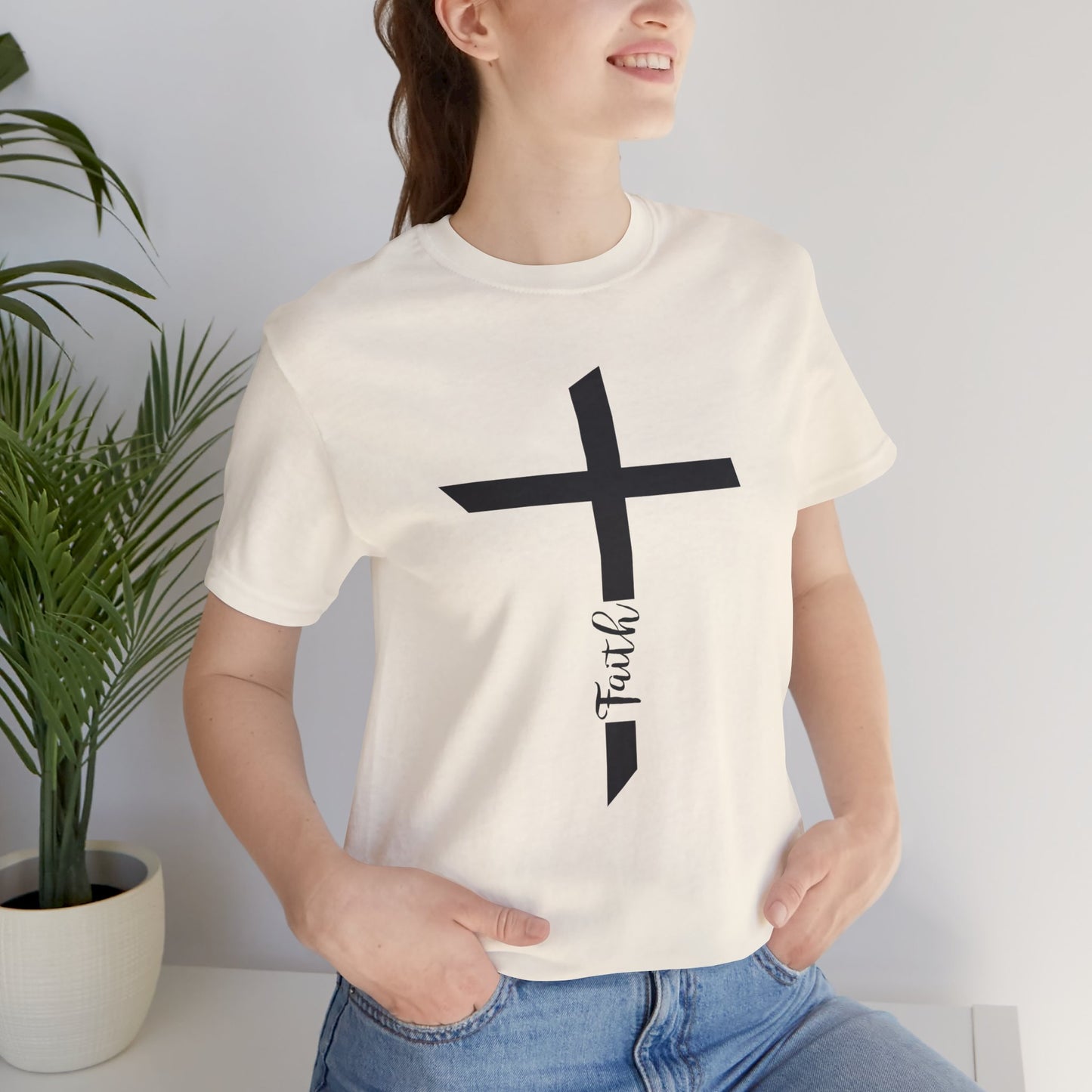 Unisex Jersey Short Sleeve Tee- Faith with Cross