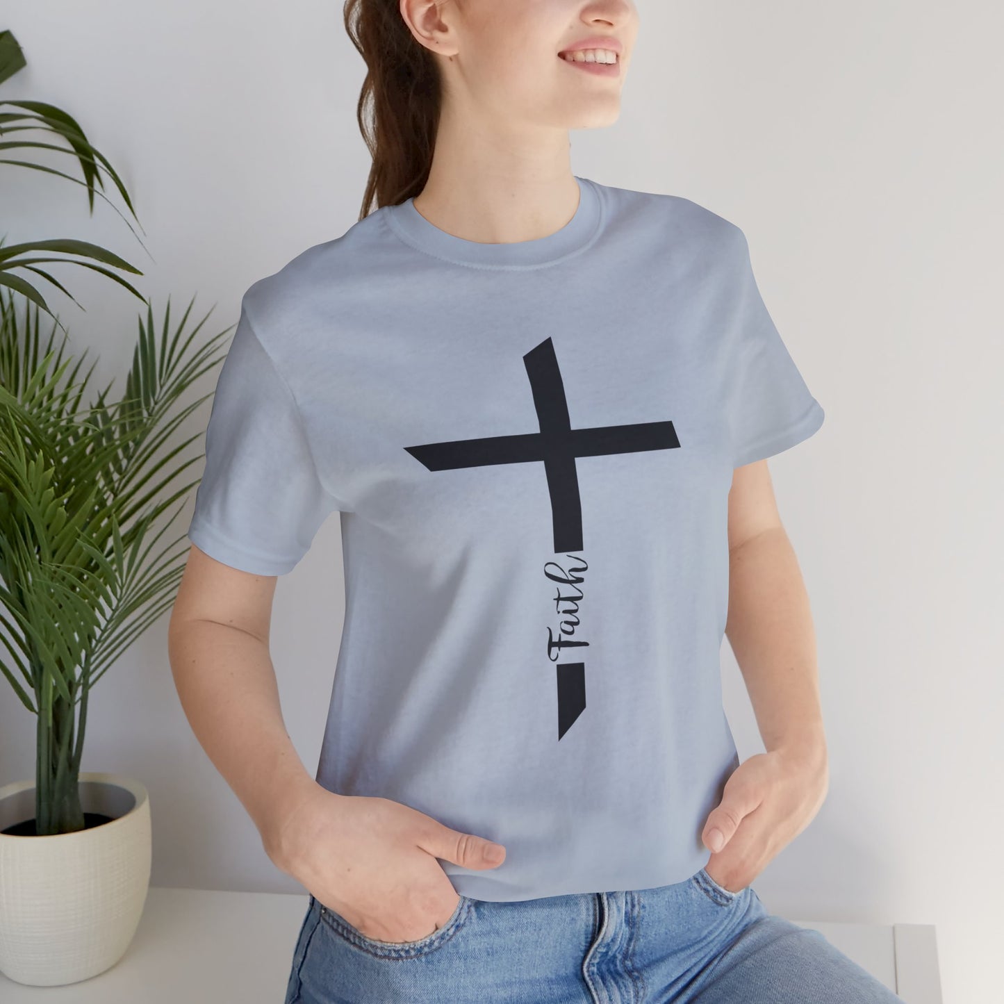 Unisex Jersey Short Sleeve Tee- Faith with Cross