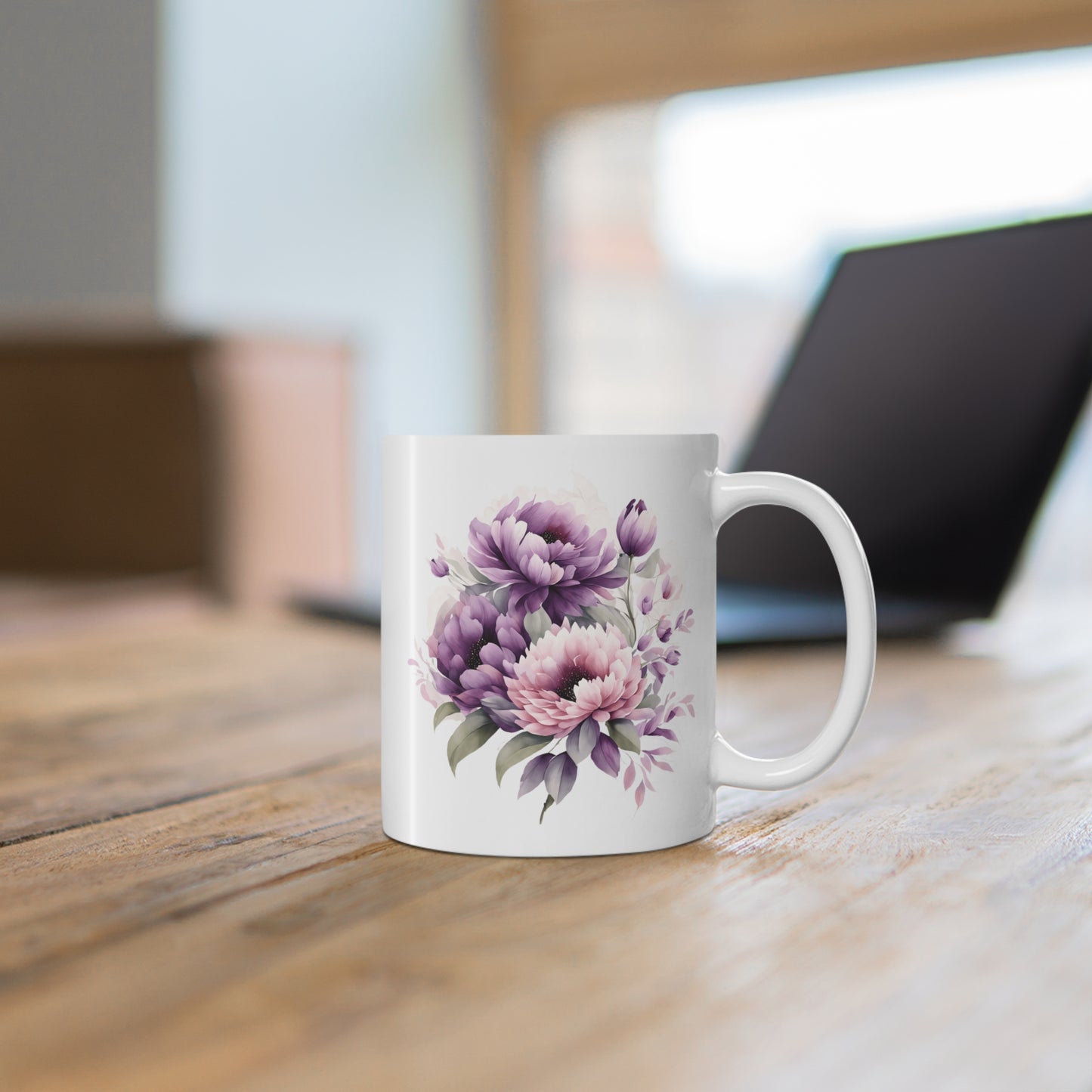 Mug 11oz- Pink and purple flowers for Mom