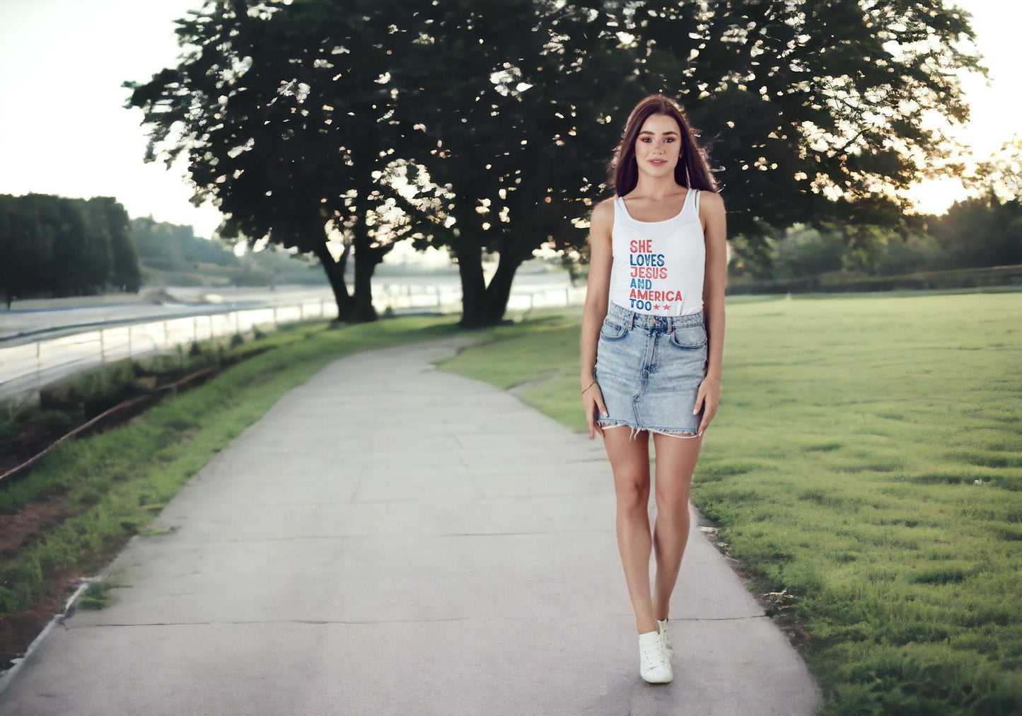 Unisex Jersey Tank Loves Jesus and America